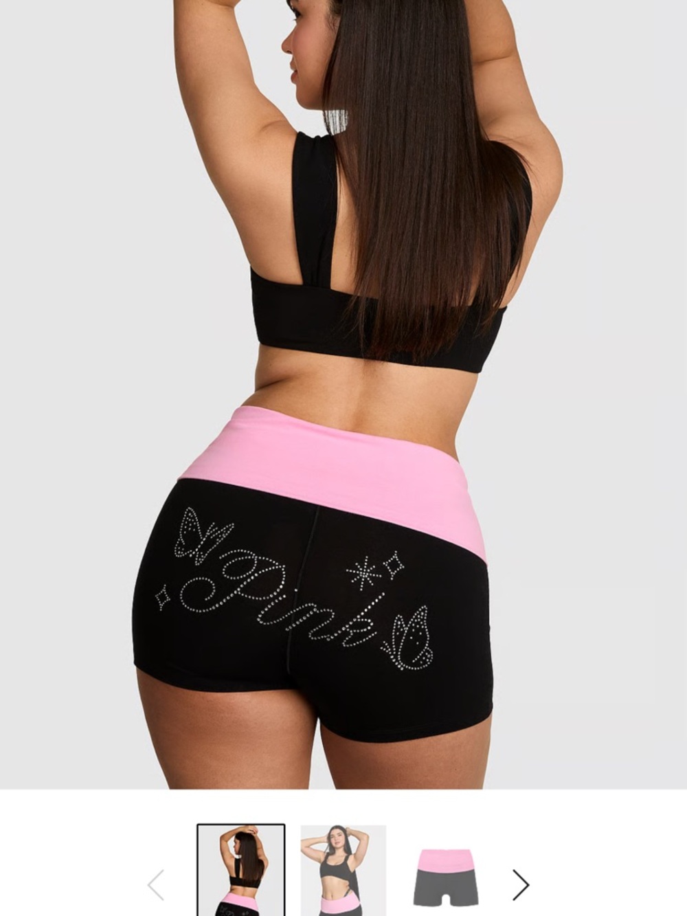 Victoria’s Secret pink Black & Pink fold over bike shorts bling butterfly